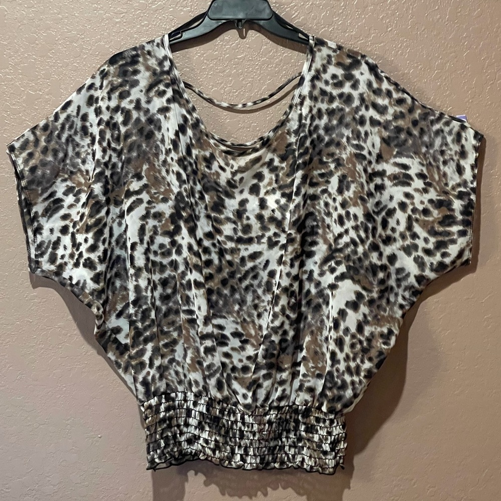 BanaBee Plus Size Sheer Leopard Top 2X Pull-Over